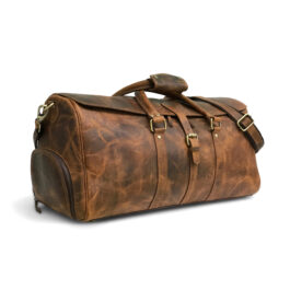 Vintage Brown Leather Travel Bag With Shoe Compartment