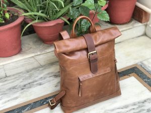 Zakara Leather Roll Top Backpack