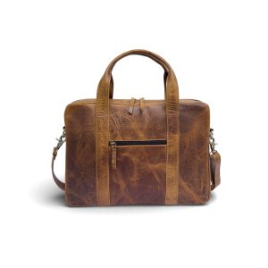 dark brown leather laptop bag